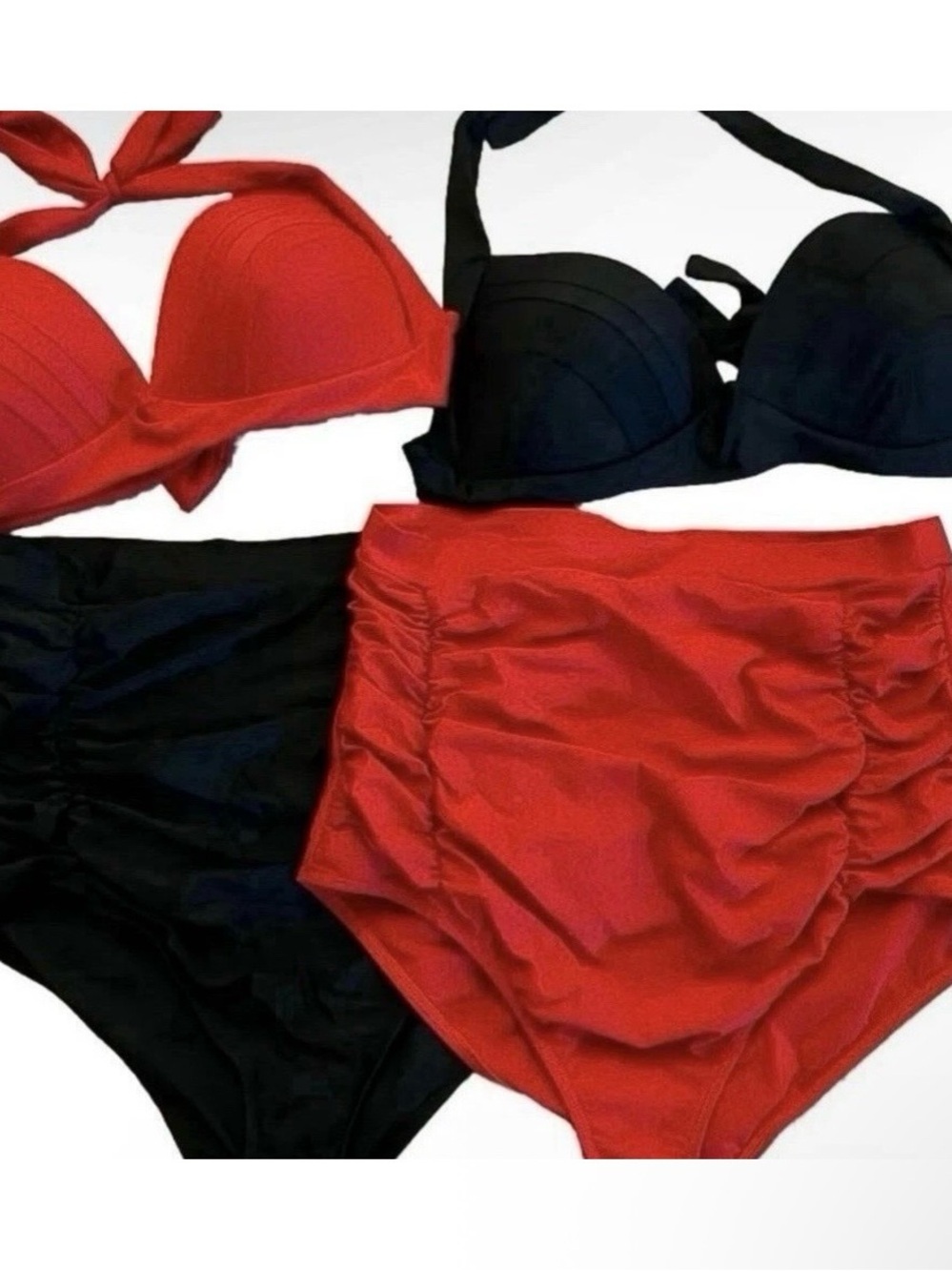 2 Plus Size High Waisted Bikini Sets- Red And Black  Size XXXL